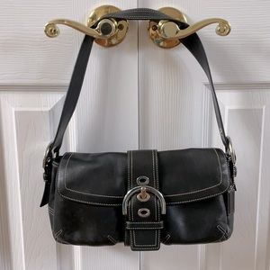 Black Leather Coach Handbag with white stitching
